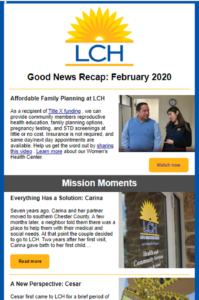 screenshot image of monthly e-newsletter