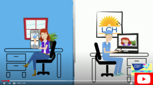 Cartoon image of patient and provider during a Telehealth appointment