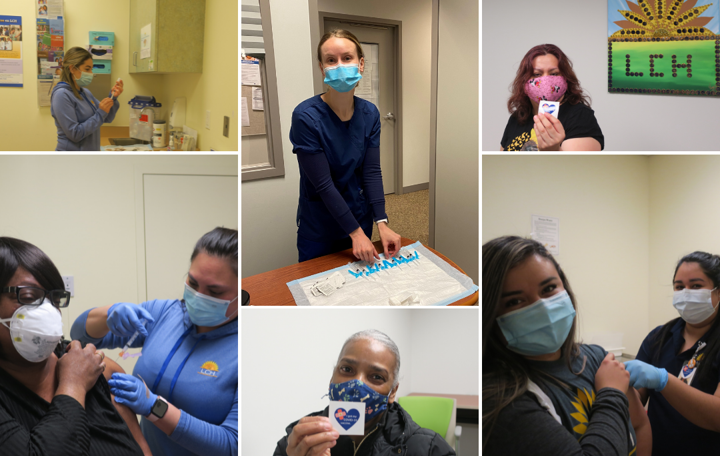 Vaccine collage of patients and staff